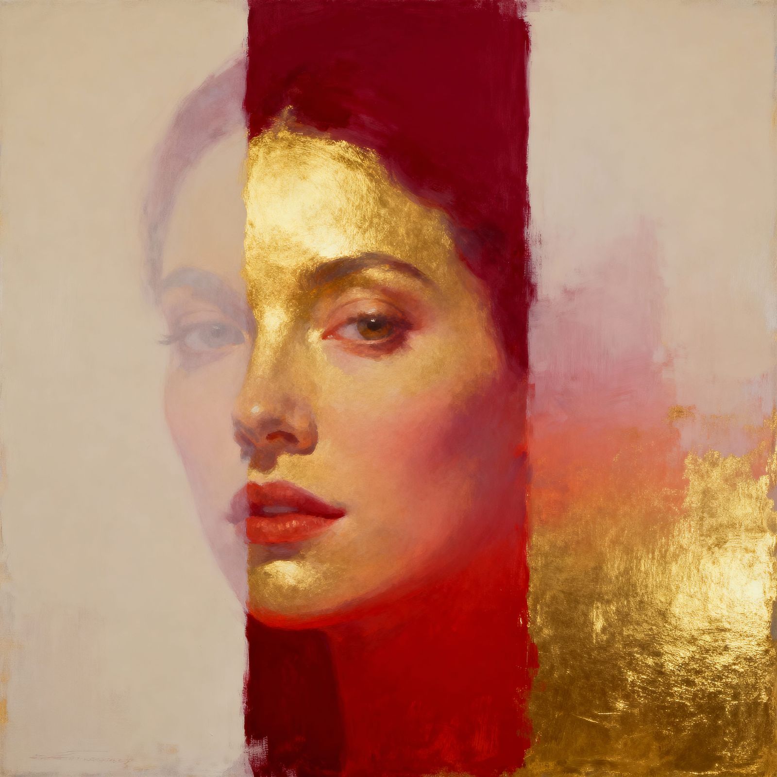 Abstract Woman's Face in Rothko-Inspired Gradient