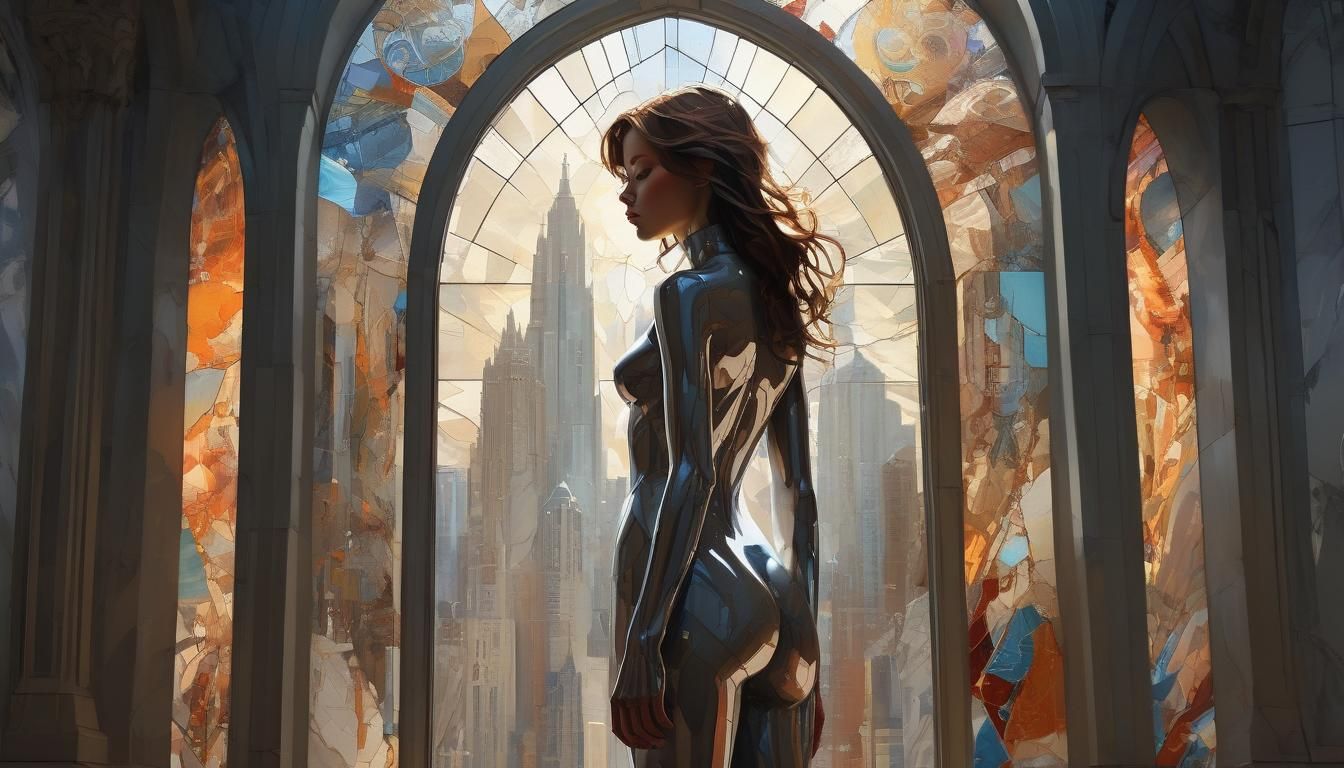 Hyperrealistic Portrait in Futuristic City, Digital Painting