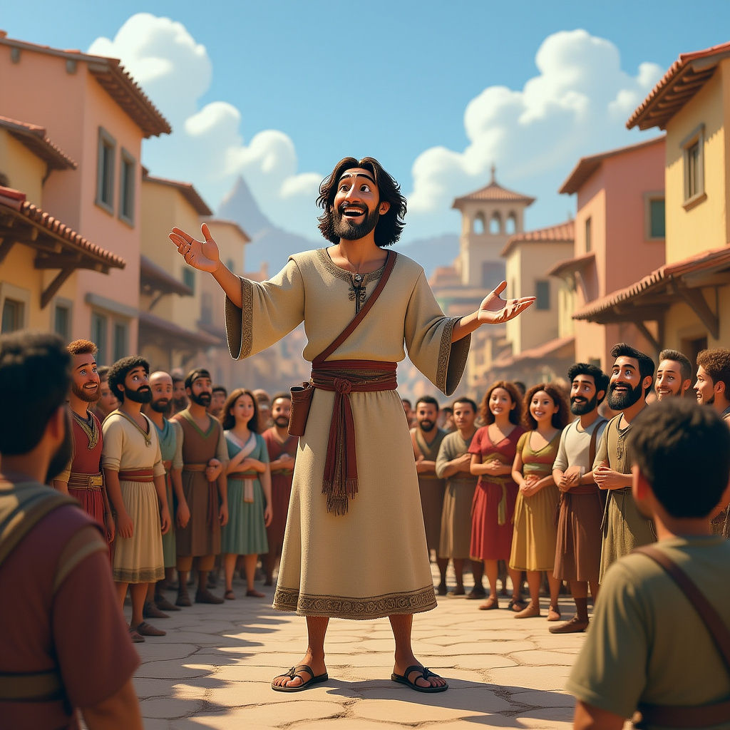 Pixar Style Ancient City Scene with Jonas