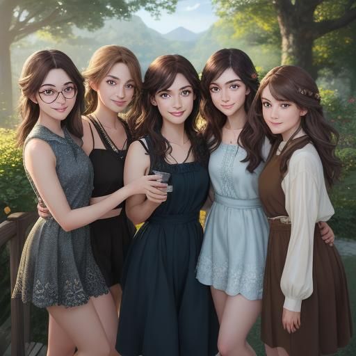 Teenage Girls in Friendship, Anime-Inspired Digital Art