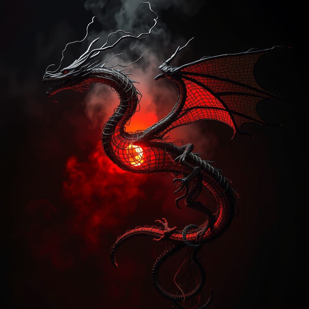 Dynamic Wire Sculpture of Dragon in Flight