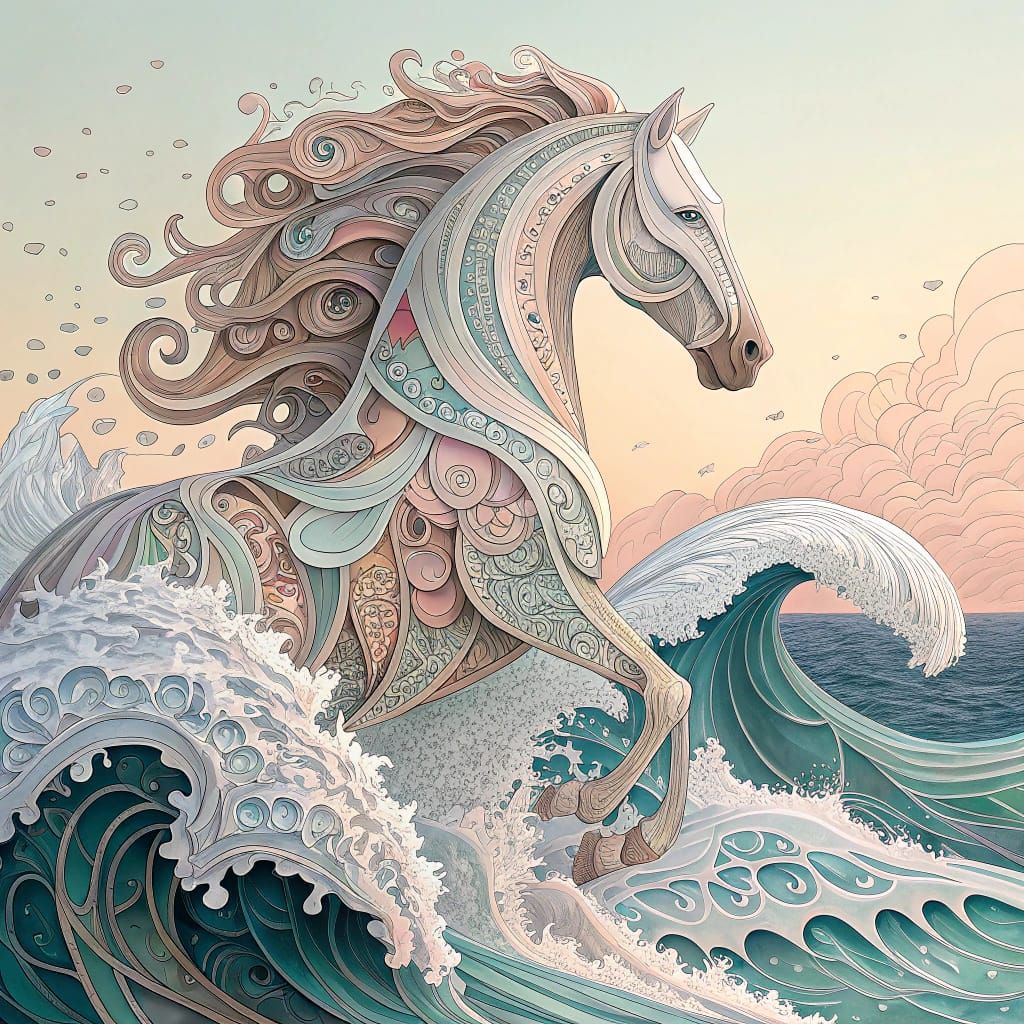Vibrant Abstract Horse in Whimsical Oceanic Sculpture
