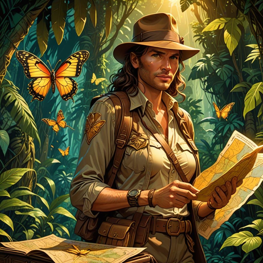 Indiana Jones Butterfly in Jungle, Comic Art