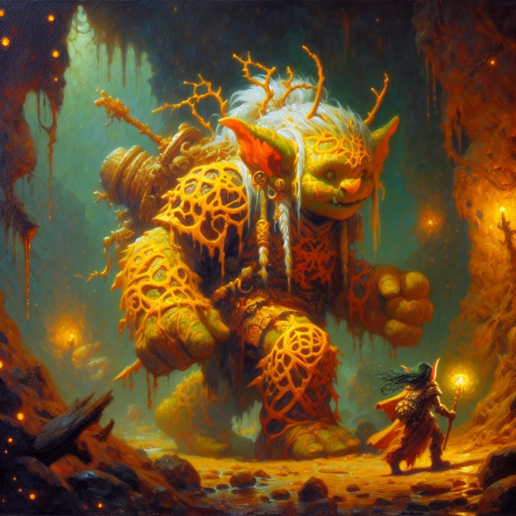 Apricot Troll's Quest in Darkwind Forest as Acrylic Painting
