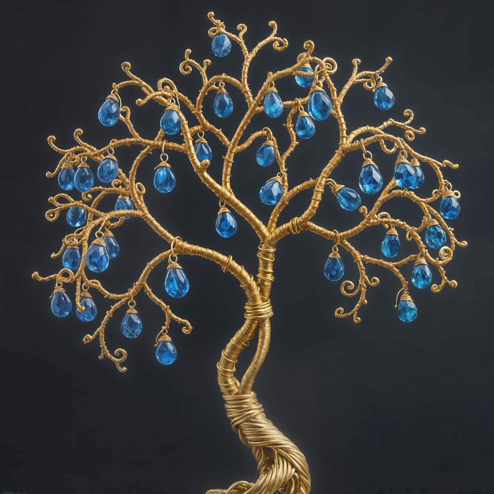 Brass Tree of Life Sculpture with Sapphire Briolettes