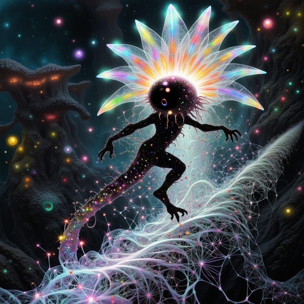 Glowing Alien Blob Ascends Fractal Portal