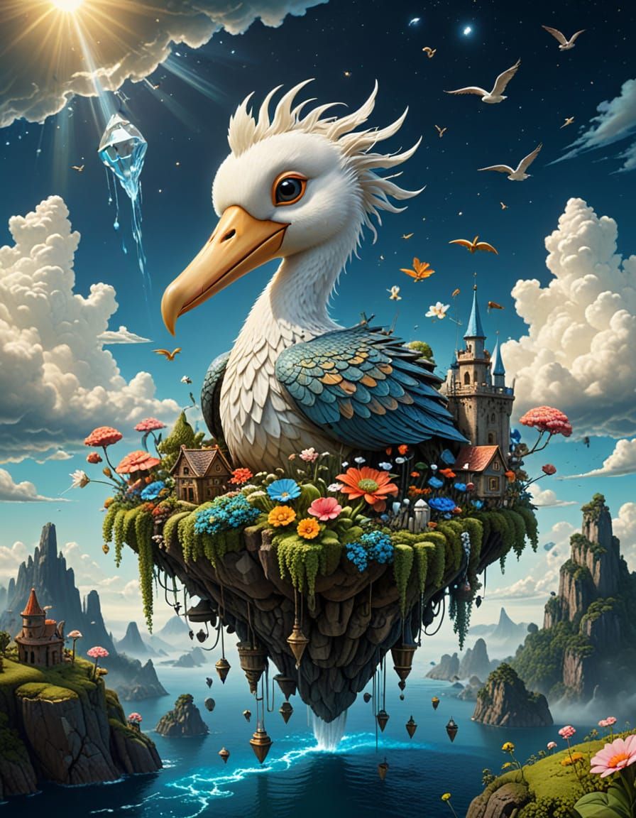 Floating Islands in Space with Castles and Airships