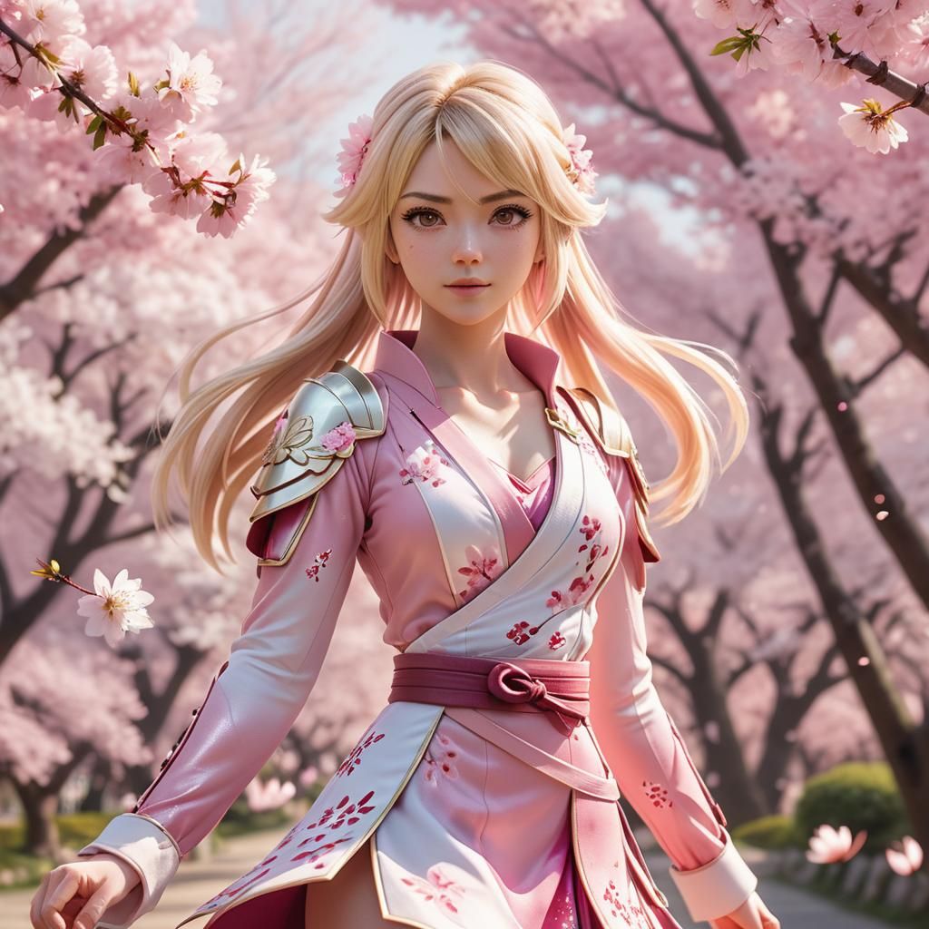 Lucy Heartfilia in Pink Outfit with Cherry Blossoms