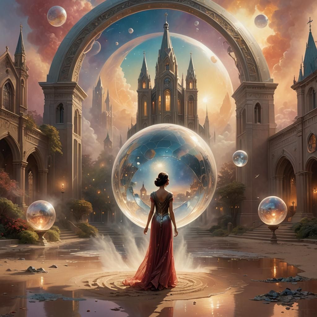 Art Deco Woman in Ethereal Mist with Mirrors