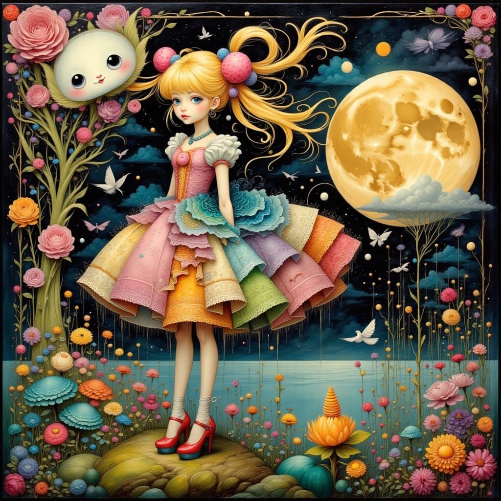 Whimsical Sailor Moon in Vintage Storybook Style