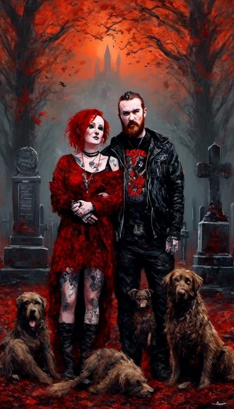 Gothic Raccoon Soulmates in Cemetery Oil Painting