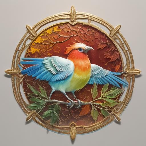 Mystical Bird on Golden Tree: Abstract Expressionism