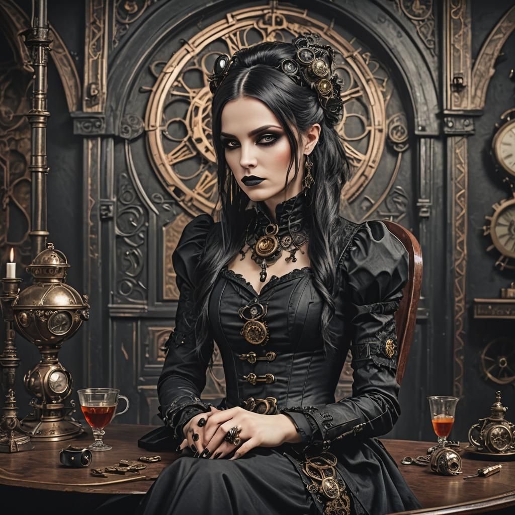 beautiful gothic woman, steampunk style