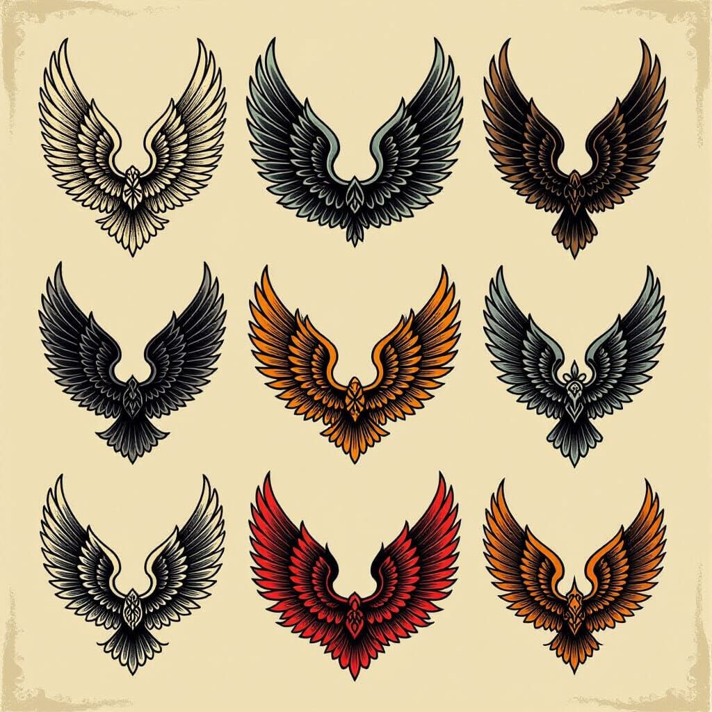 Angel Wings Flash Tattoo Sheet in Traditional Style