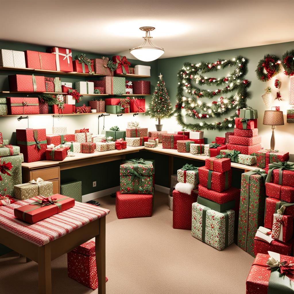 Festive Christmas Craft Room with Gifts and Lighting
