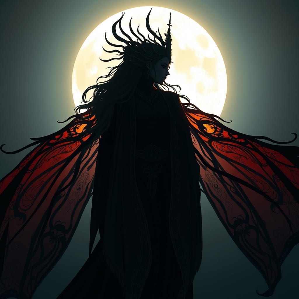 Goddess Silhouette Against Moon, Fantasy Concept Art