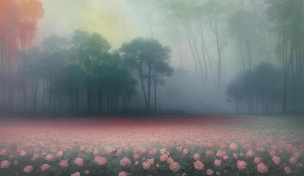 Surrealist Landscape with Waterfall and Roses