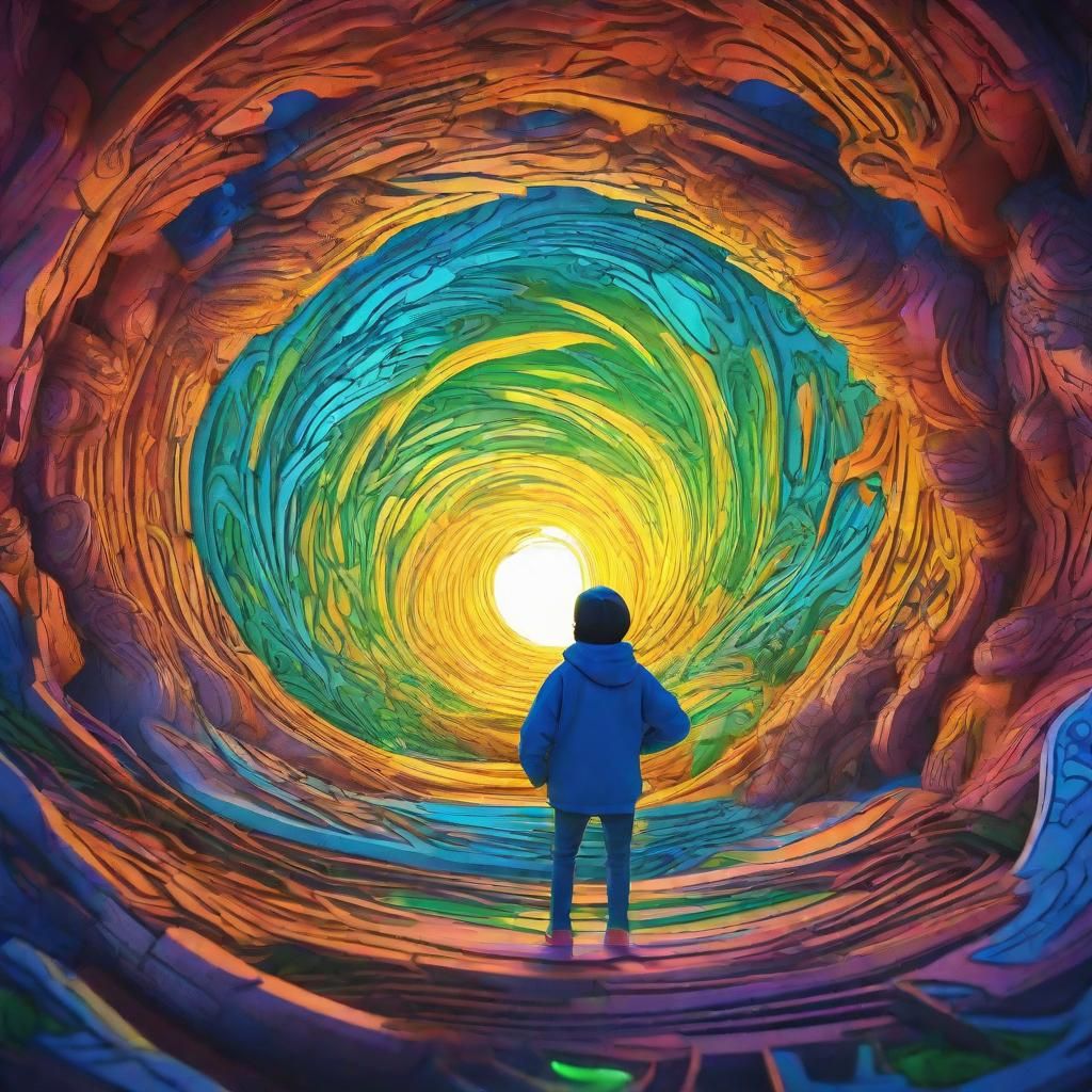 Cartoon Character Bursts From Swirling Portal