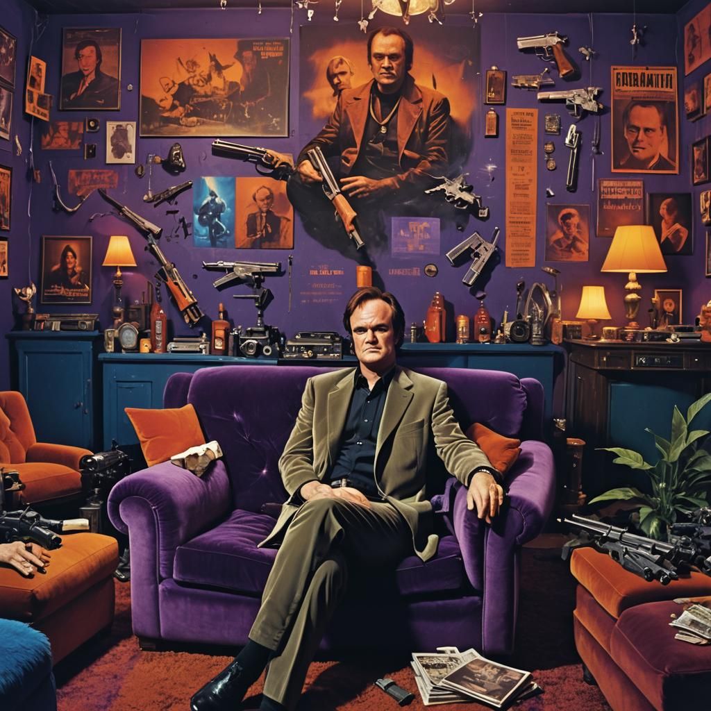 Tarantino in Surreal Matte Painting With Film Props