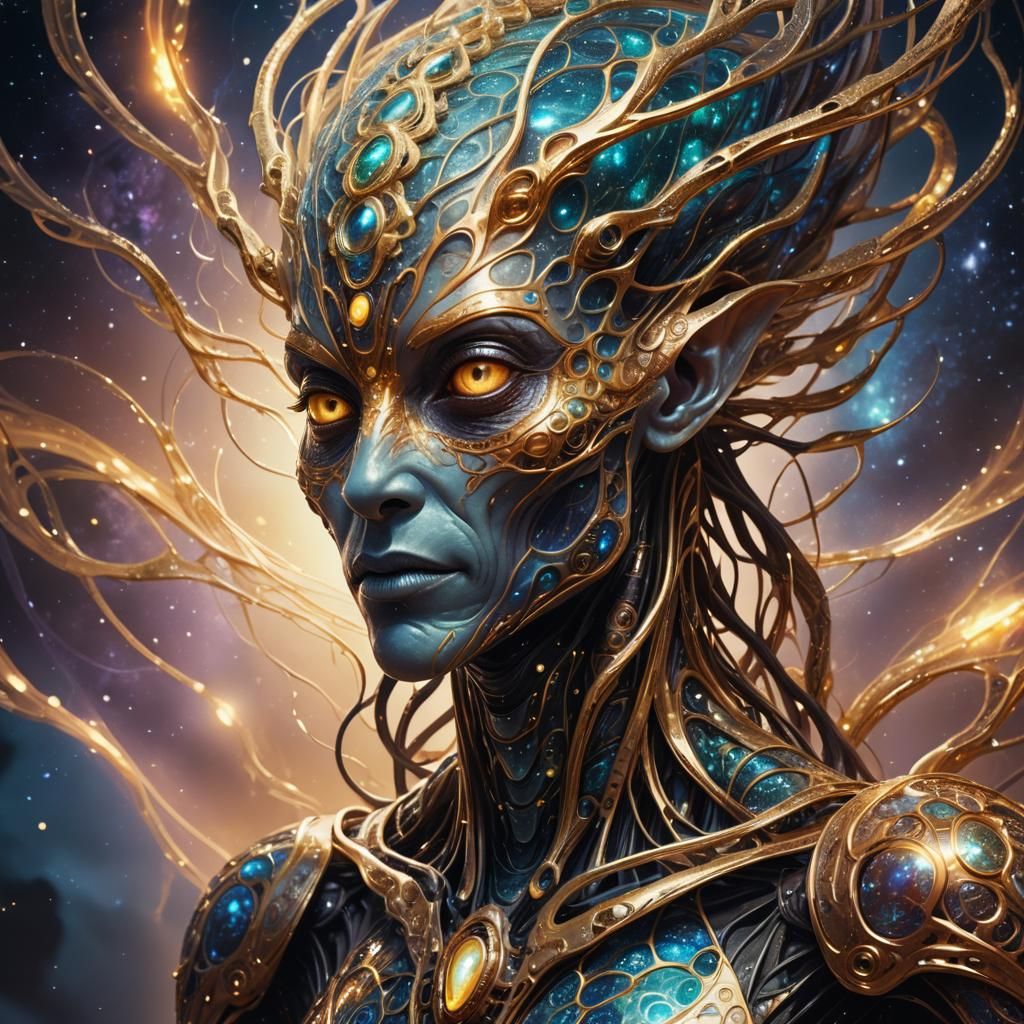 Otherworldly Alien Portrait in Hyper-Realistic Sci-Fi Style