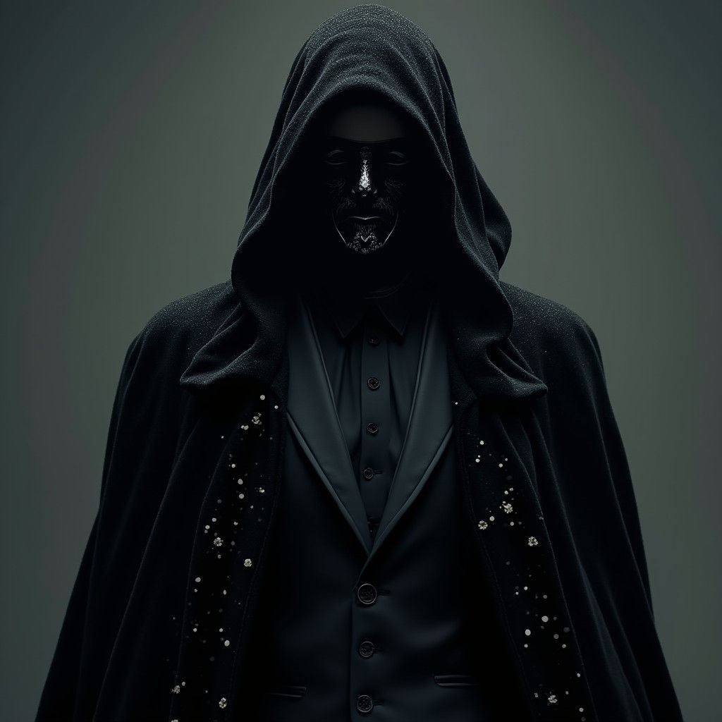 Enigmatic Figure in Black Cloak and Mask