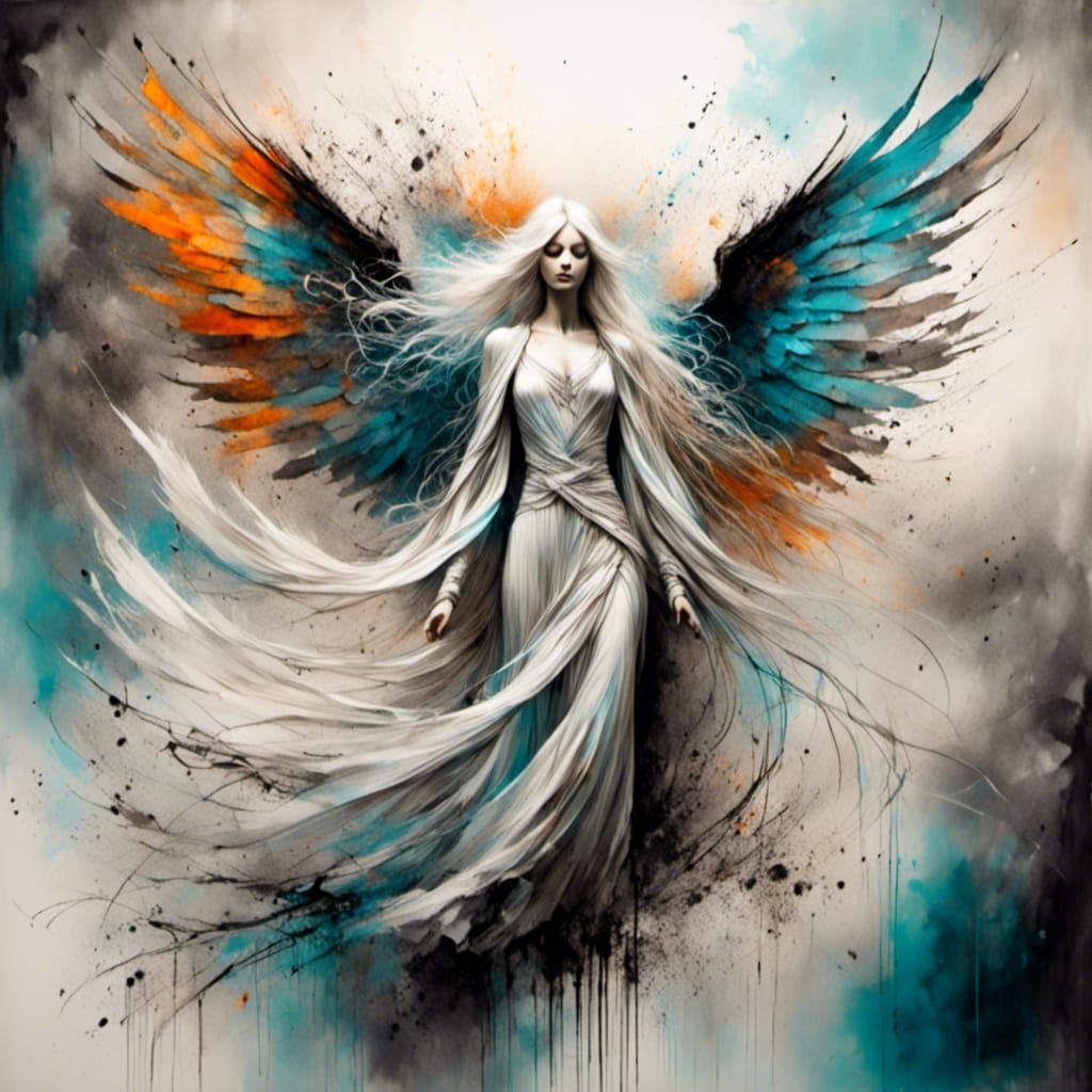 Divine Angel Descending: Vibrant Alcohol Ink Oil Painting