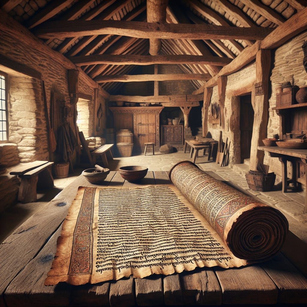 Medieval Cookbook Scroll in 12th Century Home