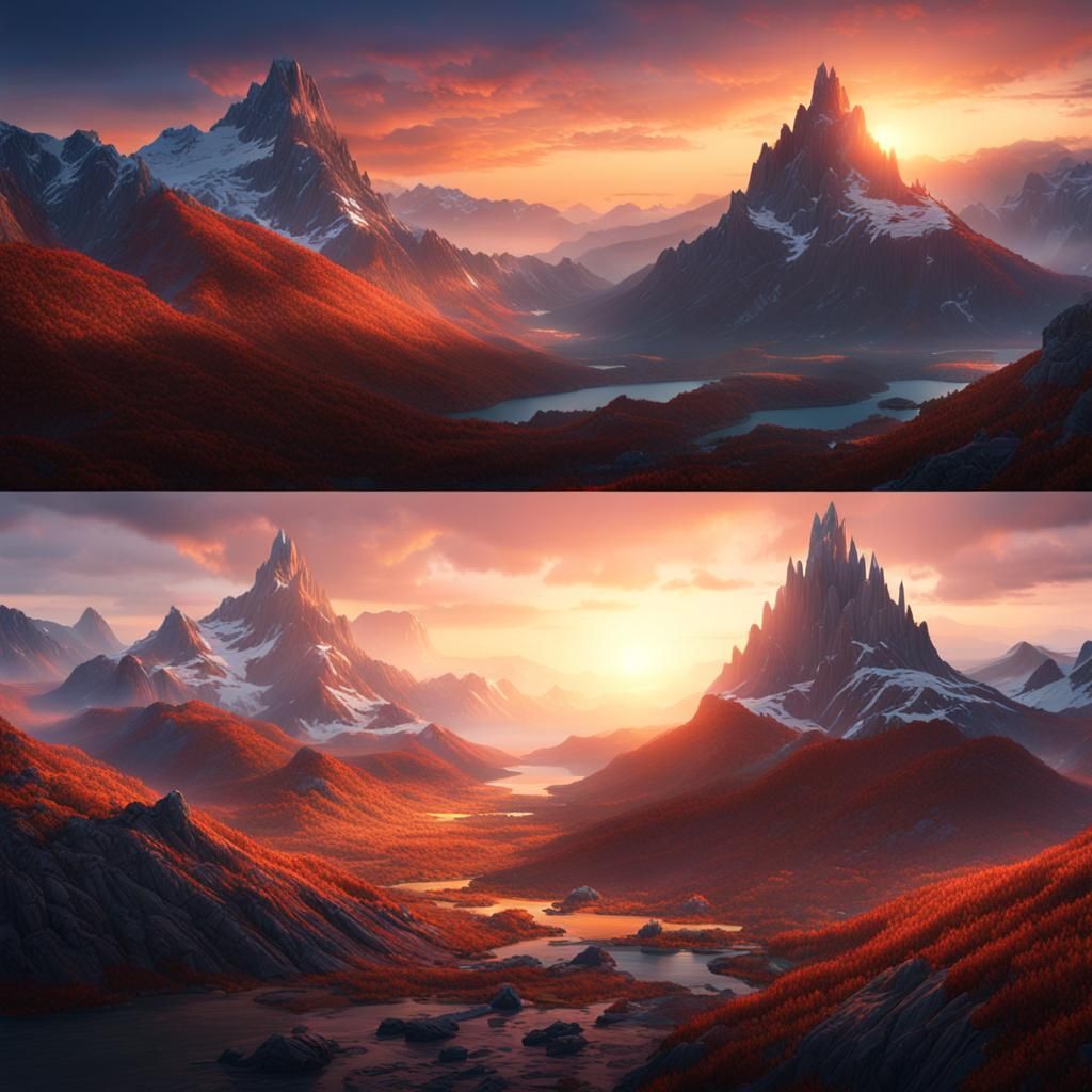 Sunrise Over Mountain Range: Detailed Matte Painting