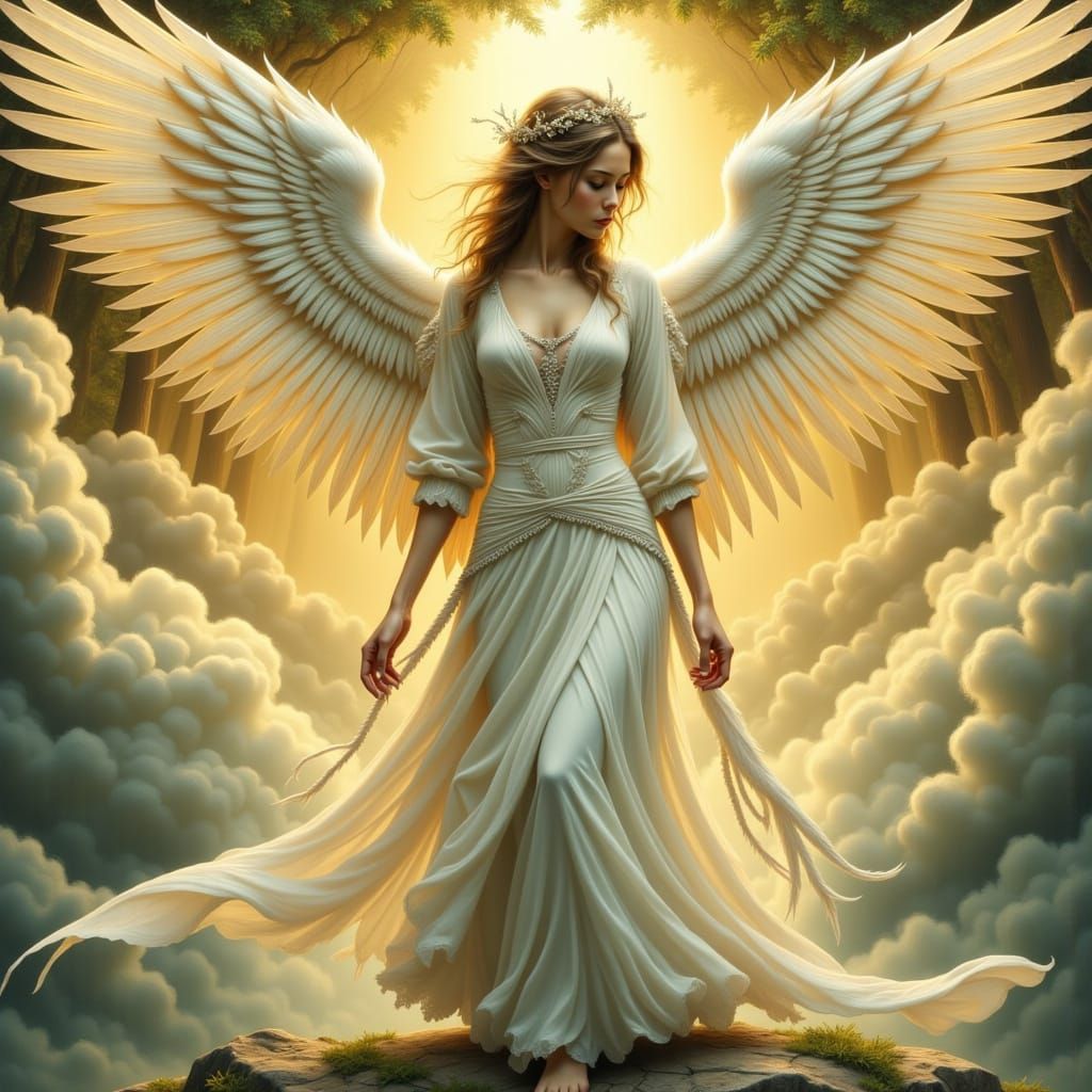 Angelic Figure in Ethereal Cyberpunk Style