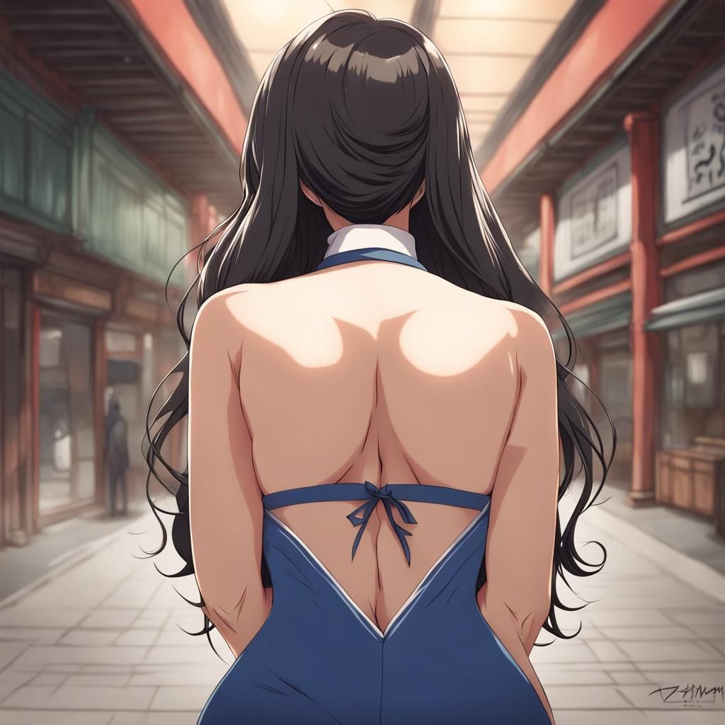 Curvaceous Asian Woman: Anime-Style Back Pose