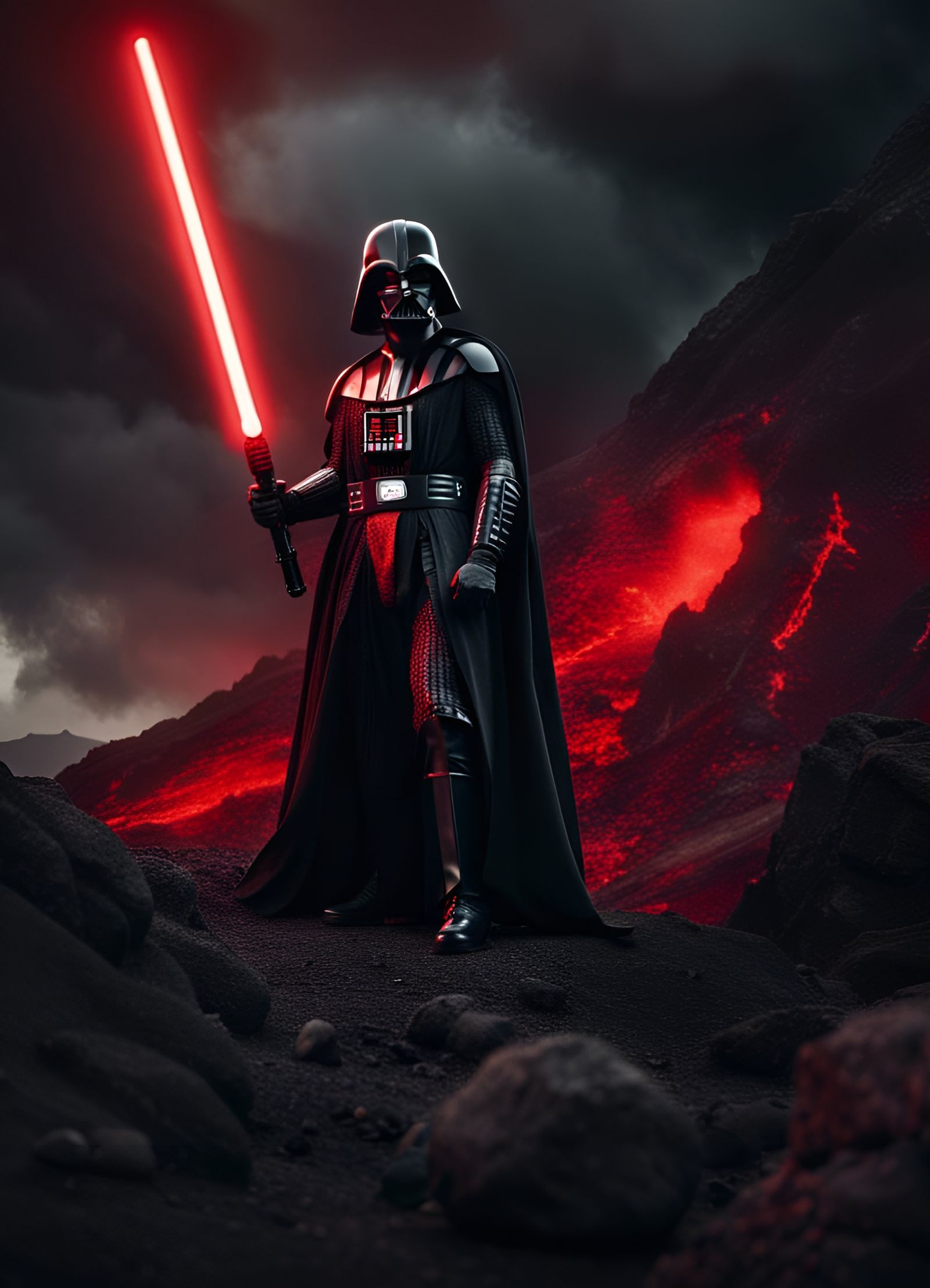 Darth Vader on Volcano with Lightsaber in HDR