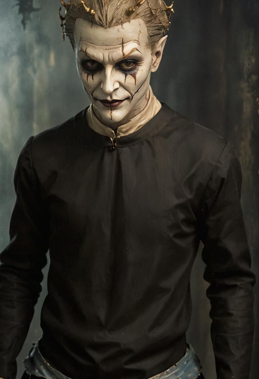 Eerie Gothic Jester Marionette in Dark Whimsical Style