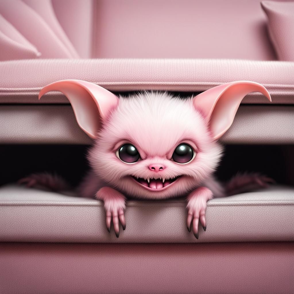 Adorable Pastel Chibi Bat Hiding Under Couch
