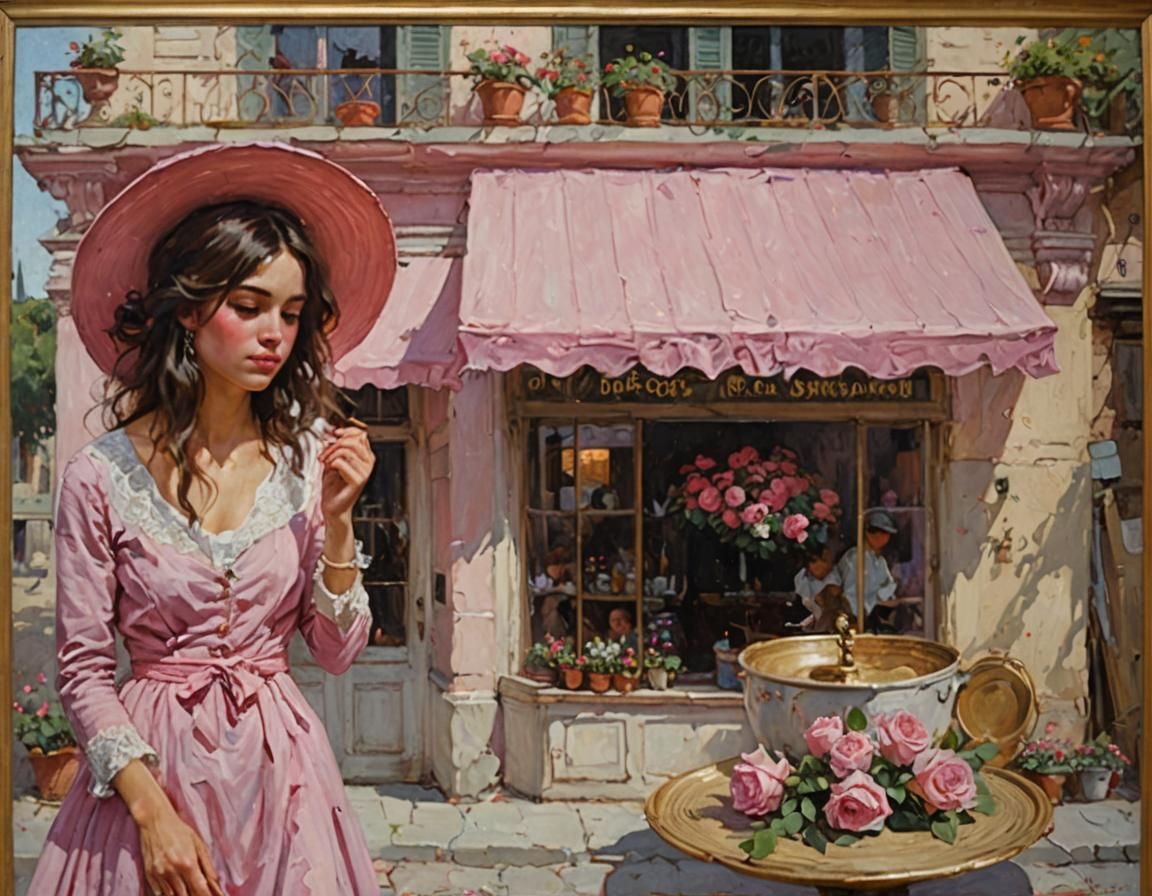 Young Woman in Pink as Oil Painting