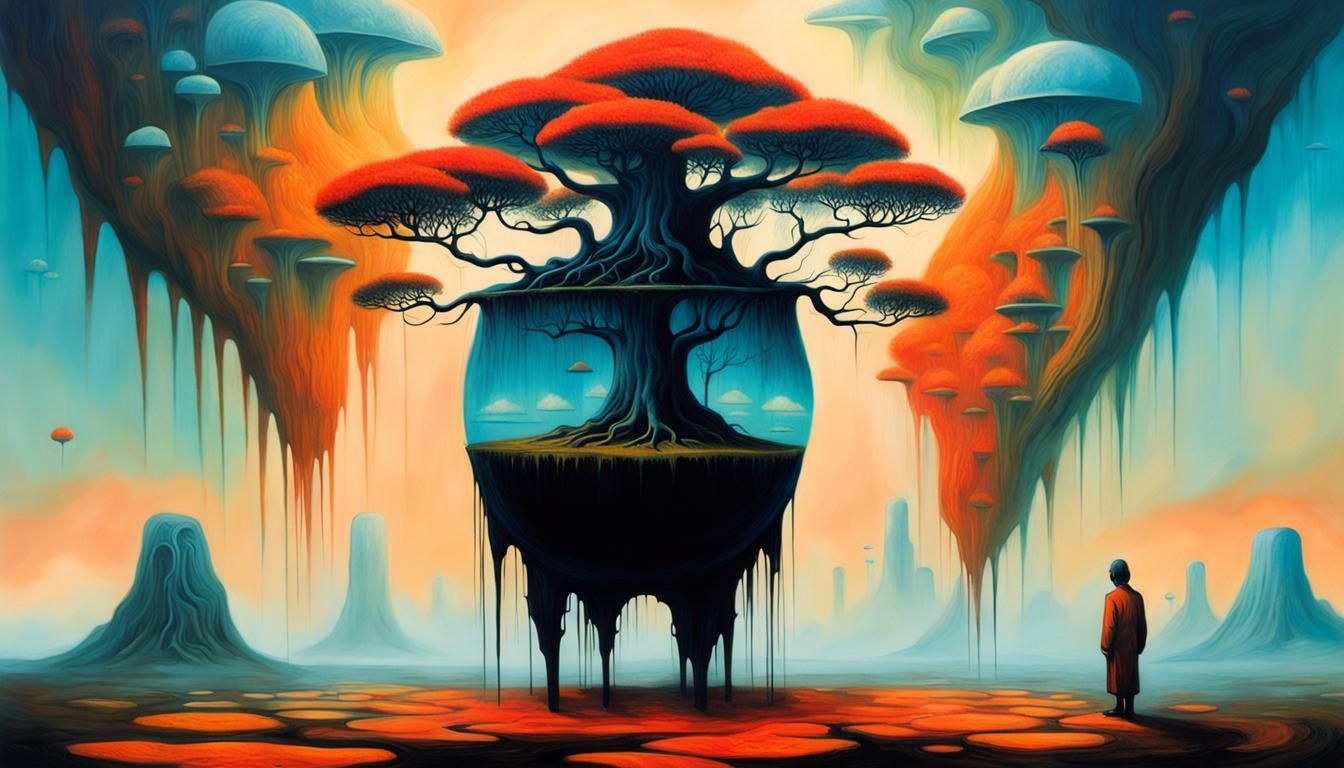 Surreal Bonsai Tree in Liminal Space