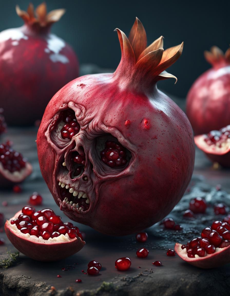 Zombie Pomegranate: Detailed Matte Painting in Deep Color
