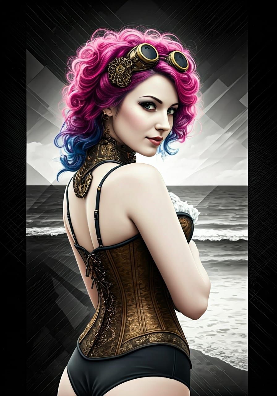 Steampunk Beach Model in Geometric Abstract Expressionism