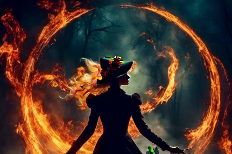 Witches Dancing on Fire in Autochrome Style