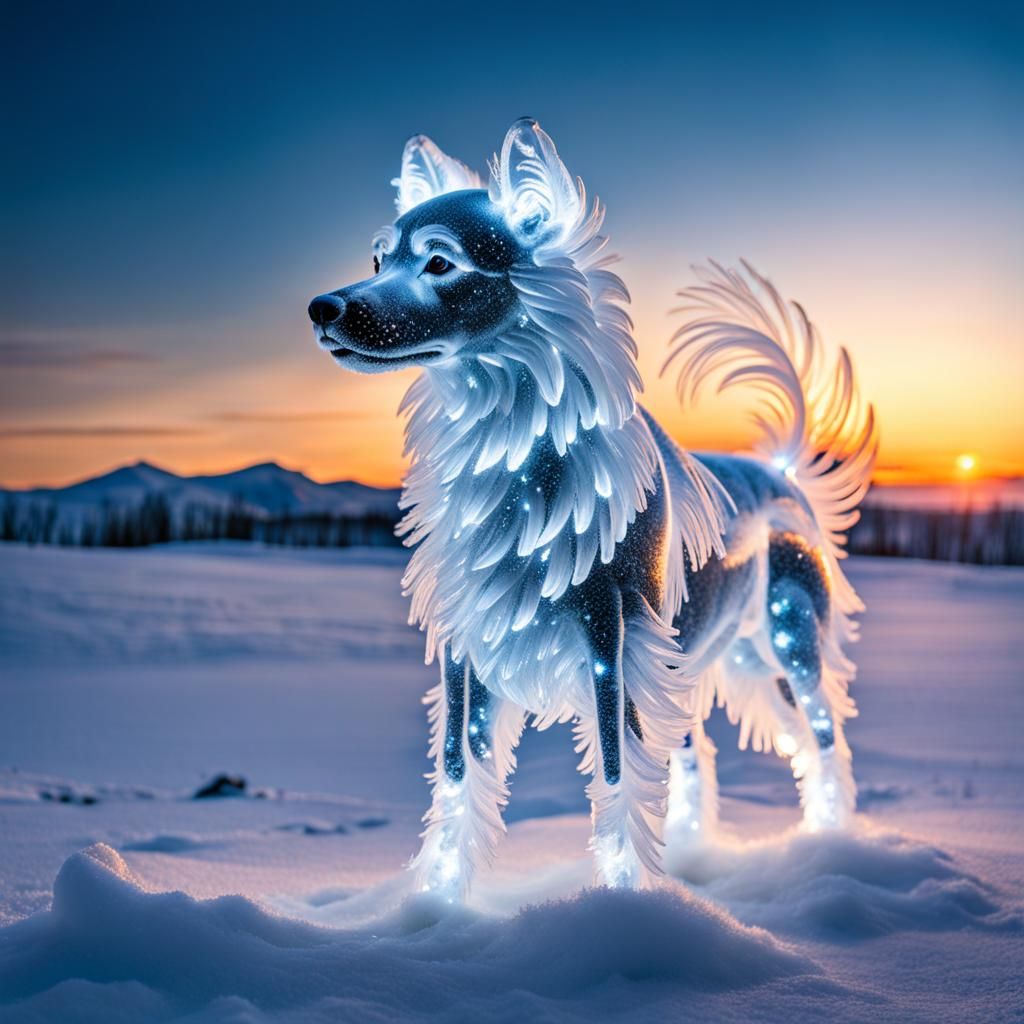 Magical Transparent Dog Made of Living Snow