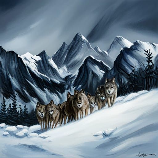 Sinister Wolf Pack in Snow Mountains