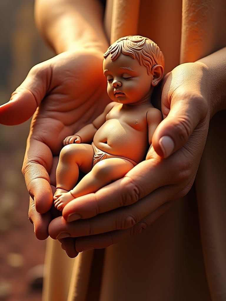 God's Hands Cradling Clay Human: Digital Art