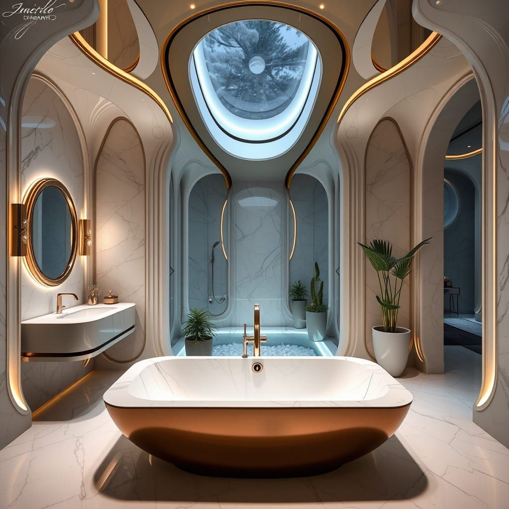 Futuristic Italian Bathroom Masterpiece with Curvaceous Eleg...