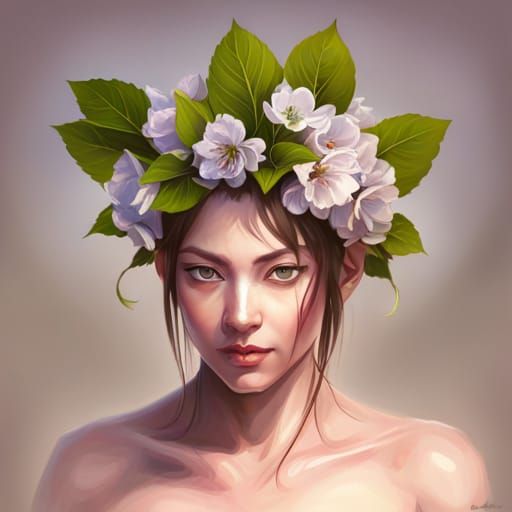 Japanese Nature Spirit Portrait in Digital Shin Haga