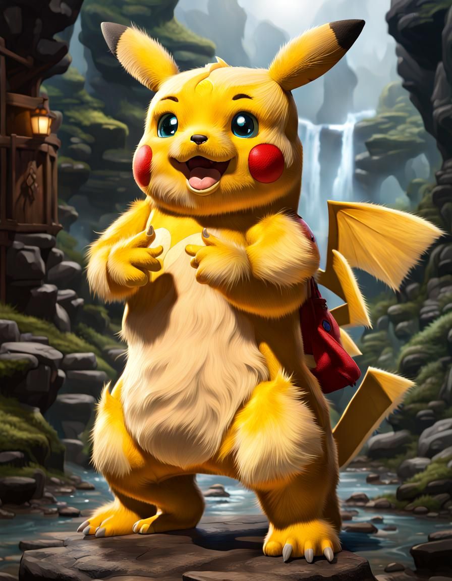 Cinematic Hybrid: Dwarf Care Bear Pikachu Dragon
