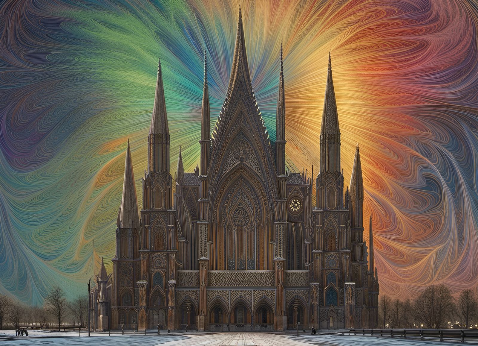 Hyperdetailed Gothic Cathedral Toothpick Art at Night