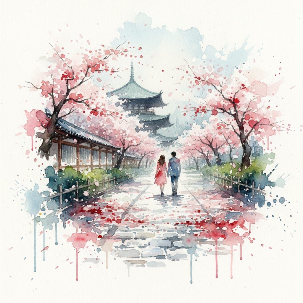 Kyoto Pathway in Ethereal Watercolor Style