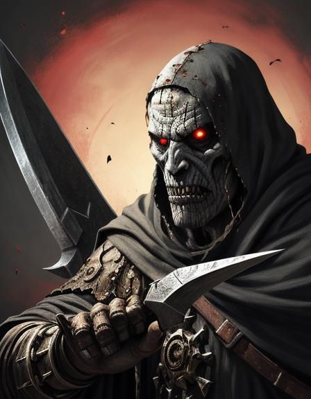 Hyperrealistic Vampire Leper with Axe and Daggers