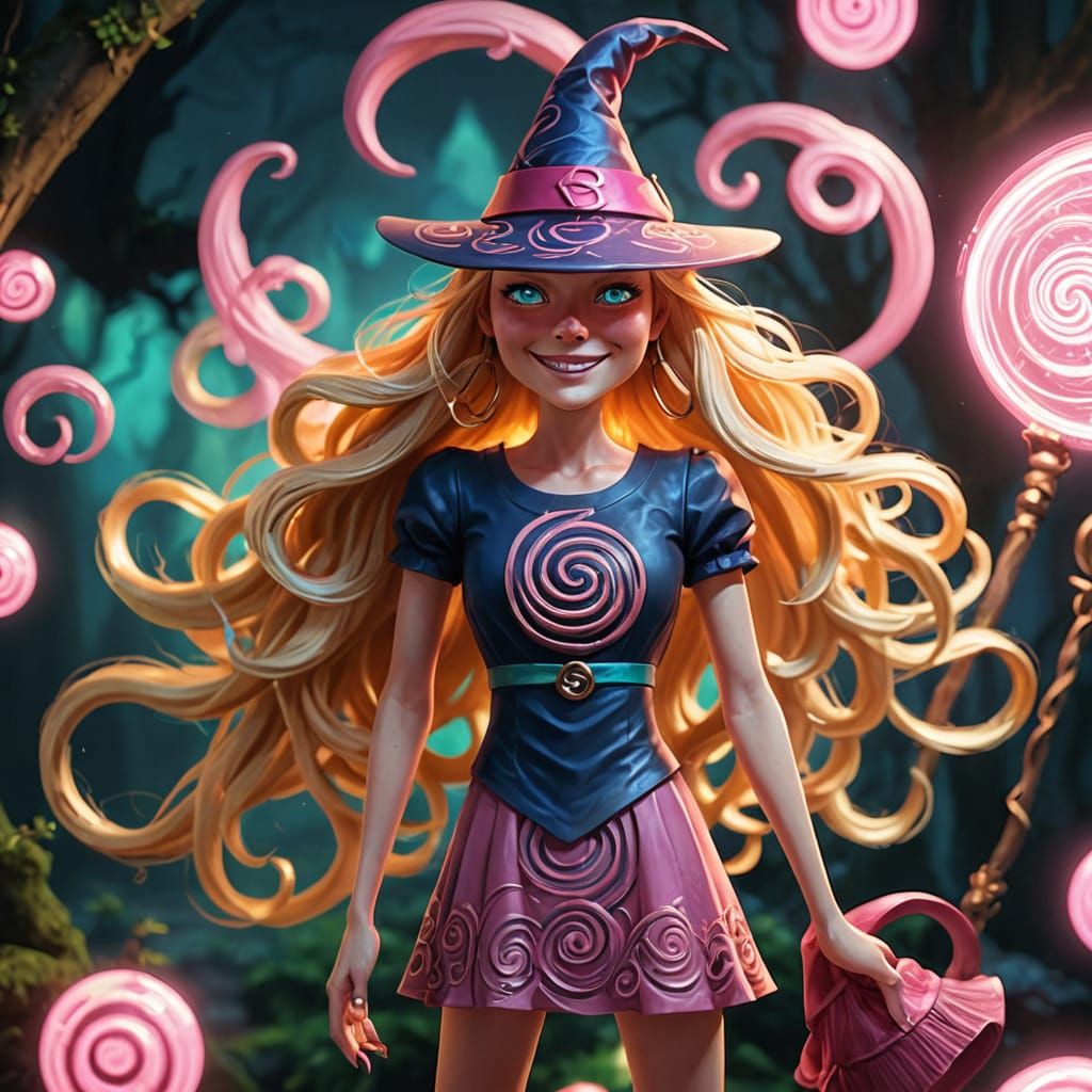 Blond Witch in Pink Hat: Fantasy Matte Painting