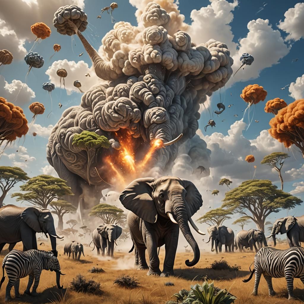 Humorous Elephant Fart in Sunny Savanna, Digital Art