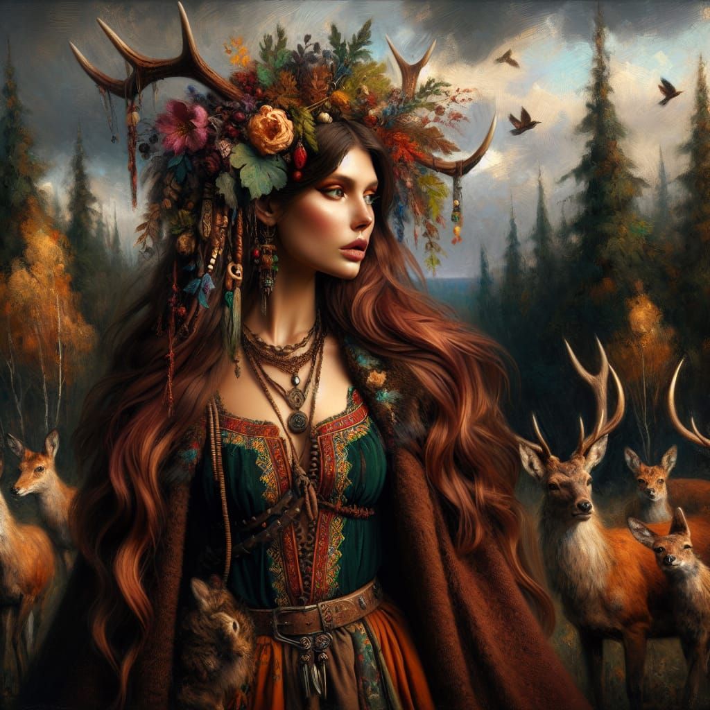 Žemyna: Lithuanian Earth Goddess in Impressionist Style